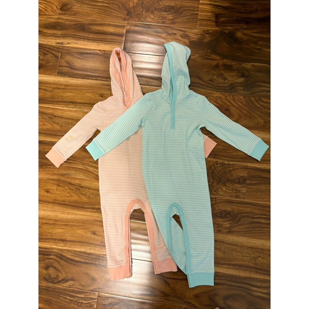 Primary Striped Hooded Rompers, size 18-24 months